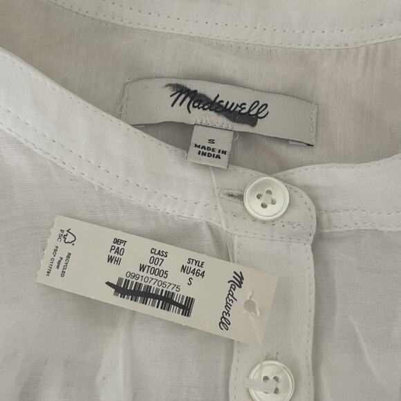 NWT‎ Madewell Shirred Crewneck Button Up Top Blouse White Size Small NU464 - Picture 3 of 10